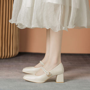 Giày Một Lớp Dễ Phối Gót Cao Vừa Miệng Nông Phong Cách Nhẹ Nhàng Mẫu Mới Giày Mary Jane Kiểu Pháp Nữ 2022 Mùa Xuân