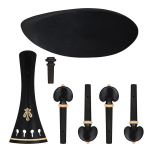 IRIN | 4/4 Violin Fittings Set Carved Ebony Design Complete 4-Piece with Heart-Shaped Pegs Tailpiece Chinrest & Endpin for Full Size
