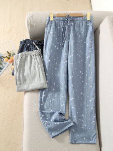 Loose Soft Pure Cotton Sleepwear Pants Womens Long Pants Single Piece Double Layer Gauze Mens Home Pants Spring Summer Thin Cotton