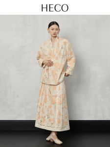 HECO New Chinese Style National Trend Bead Embroidery Short Jacket Womens Autumn New Top Womens Clothing Loose Fit V-neck