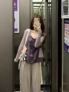 plus Size Early Autumn French Vintage Tie Dotted Vest Sun Protection Open Cardigan Top Women Summer Two-Piece Set Commute Style