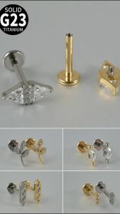 1PC G23 Pure Titanium Zircon Flat Back Earring Square Ear Studs Lobe Helix Tragus Cartilage Labret Piercing Jewelry 1.2x8mm