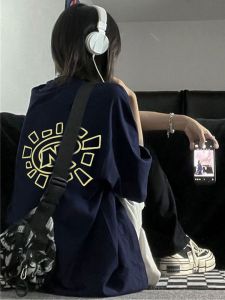 Pure Cotton Oversize Short Sleeve T-Shirt Womens American Style Letter Print Casual Summer Top Trendy Design Korean Version