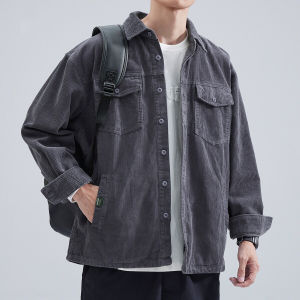 American Heavy Weight Workwear Shirt Mens Long Sleeves Spring and Autumn Corduroy Jacket Outwear Japanese Loose Casual Underwear