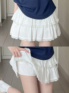 Váy Ngắn Ren Trắng Ngọt Ngào Kiểu Pháp Cạp Cao Cho Nữ Mùa Hè Váy Ngắn Chữ a Ballet Váy Xếp Ly Ren Ren