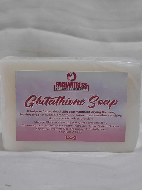 ENCHANTRESS GLUTATHIONE SOAP EXFOLIATE DEAD SKIN SMOOTH AND FAIRER SKIN SOOTES SENSITIVE SKIN MOISTURIZES DRY SKIN 135 G Gentle Formula Moisturizing Brightening Nourishing Dry Skin - Lazada