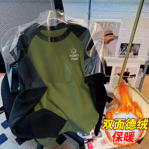 Áo Thun Lót Lông Cừu Dày Màu Tương Phản Cho Nam Mùa Thu Đông Thường Ngày Rộng Rãi Thoải Mái Thời Trang Áo Nỉ