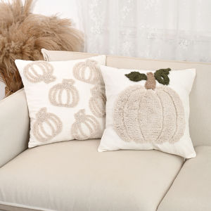 BUYNOW Halloween Tufted Looped Pumpkin Embroidered Pillowcase Festive Party Living Room Sofa18x18in Cushion Cover Home Bed Decor