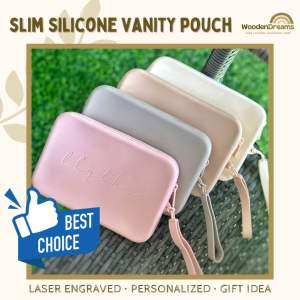 PERSONALIZED Silicone Slim Vanity Pouch Organizer Wallet Coin Purse Travel (Laser Engraving)