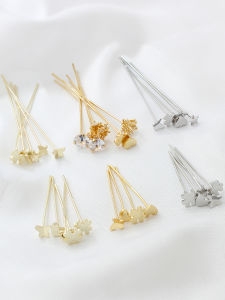 จี้ DIY ทองคำชุบทอง 14K หัวแบน ลายดาว ลายผีเสื้อ ดอกไม้ จี้รูปตัว T จี้รูปหัวใจ อุปกรณ์ทำเครื่องประดับ ทองแดงผสมทองแดง