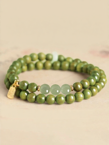 HONGLIANGYUAN | Green Sandalwood Jade Female Calm Fortue Wooden Prayer Beads