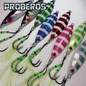 Proberos 1 Móc Đôi Nhân Tạo Mồi Cứng 80-120G Sọc Kim Loại Tấm Sắt Lắc Chậm Nước Biển Mồi Câu Cá Cho Bass