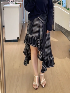 MANMI | Vintage Plaid Irregular Design Elegance High Waist Casual Skirt