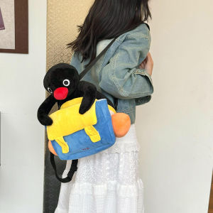 กระเป๋าเป้สะพายหลังผ้าขนแกะ Pingu ลายปีกนก กระเป๋าใส่ของผ้าขนแกะน่ารักสำหรับวัยรุ่น กระเป๋าสะพายไหล่แบบใส่ของสำหรับเด็กและเยาวชน