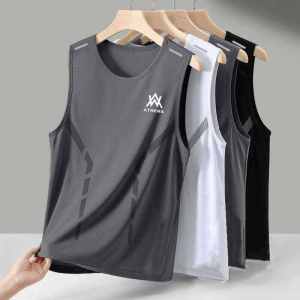 New 2025 Ice Silk Vest Mens Summer Quick Dry Sleeveless Mesh T-Shirt Large Size Loose Jumpsuit Sports Vest Breathable Cool