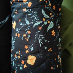 Black Printed Linen Fabric sold per yard