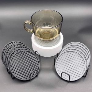 7pcs/set Round Silicone Table Mat Super Thick Placemat Open Cup Coaster Holder Coffee Hot Pad