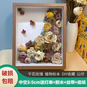 Modern Simplicity Style Rectangle Glass Frame for Dried Flower Preservation Specimen Rose Flower Home Decoration Tabletop Ornament