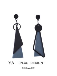 Japanese Style New Ear Clip Haze Blue Design Face Slimming Sterling Silver Needle Asymmetric Geometric Earless Earrings Soft Cushion