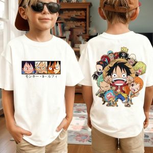 Bandai | 2026 Kids Luffy Cotton T-shirt One Piece Printed Top Japanese Anime Kids T-Shirt Roronoa Zoro Boy Childrens Sanji Short Sleeve