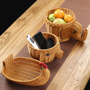 Imitation Rattan Hand-Knitted Household Snack Storage Basket Creative Plastic Woven Fruit Basket Living Room Animal Fruit Tray Tray