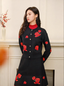 Koradior | Romantic Rose Jacquard Cotton Wool Blend Inlay Wearable Cardigan