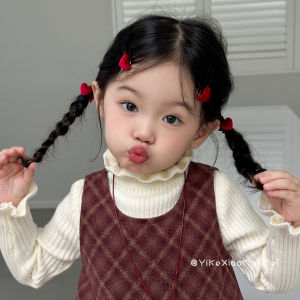 Raspberry Denim Polka Dot Butterfly Knot Childrens Hair Clips Baby Girl New Year Red Hair Accessories Girls Bangs Clips