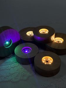 Creative round Solid Wood Glowing Base LED Wireless Lamp Base Crystal Ball Aromatherapy Diffuser Stone Battery Style Night Light