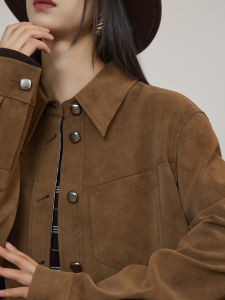 Plaid Faux Layer Shirt Jacket Brown Two-piece Set Casual Style
