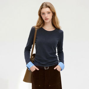 Shaping Blue Patches Sleeves False Two-Piece T-Shirt