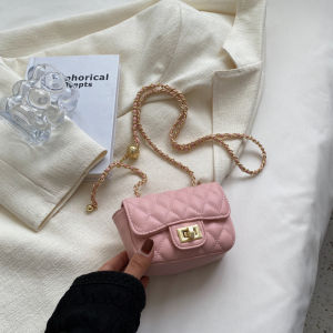 กระเป๋าใบเล็กสายโซ่ลายข้าวหลามตัดทรงกลมสีทองสำหรับผู้หญิง INS กระเป๋าสะพายข้างเนื้อสัมผัสดีสุดๆแฟชั่นยอดนิยมแบบใหม่ฤดูใบไม้ผลิปี2023