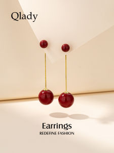 Red Pearl Long Dangle Earrings Womens Pure Silver Unique Fashion Jewelry Elegant Feelings Autumn Winter Ear Drops