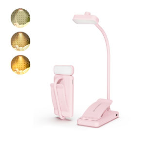Rechargeable Clip Book Light Gift with Red Warm White Pink 3 Lighting Modes Flexible Gooseneck Eye-Care Clip Lamp Bedroom
