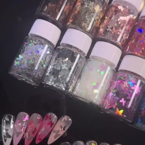 12Jars/Set Mini Butterfly Nail Glitter Sequins Holographic Iridescent Butterflies Nails Art Flakes Manicure Salon DIY Accessorie