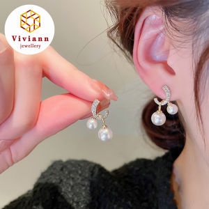 Viviann Original Design Rhinestone Pearl Stud Earrings Women Fashion Unique Design Earrings Wedding Jewelry Birthday Gift Pearl Earrings For Women Korean Hanging Earring Girls Shiny Zircon Jewelry