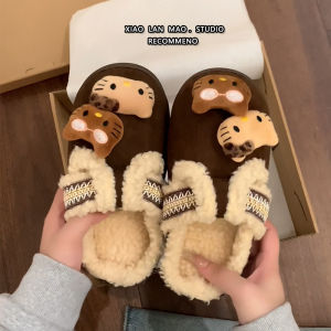 Cute Cartoon KT Cat Furry Slippers Womens Comfortable Cotton Slippers Autumn Winter New Style Outdoor Wearable Warm Booties