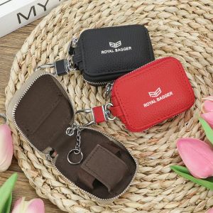 Royal Bagger Mini Earphone Bag Genuine Leather Zipper Key Wallet with Keychain Portable Headphone Case for Men & Women 3901