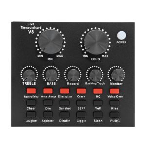 V8 Audio Sound Card USB Plug DJ Equipment Sound Cards Audio Mixer For Phone Computer PC Webcast Live External Karaoke Recording