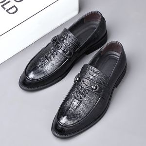 Genuine Leather Crocodile Pattern Mens Dress Shoes Business Internal Height Increase