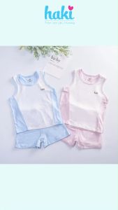 Bộ quần áo 3 lỗ phối màu cho bé chất liệu Bamboo tự nhiên siêu mềm mịn set sơ sinh cho bé tới 3 tuổi vải tre xuất khẩu HAKI BB005 (4-15kg) bộ sát nách vải tre đồ bộ mùa hè cho bé