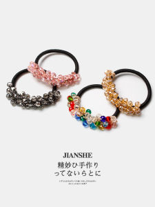 สไตล์เกาหลี ที่คาดผมลูกปัดคริสตัล ผู้หญิง เครื่องประดับแฟชั่นสร้อยข้อมือใช้คู่ เรียบหรู ยางรัดผมหางม้าอบสด