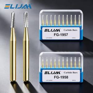 FG1957/FG1958 Dental Carbide Bur ELIJAH Golden High Speed Tungsten Steel Crown Metal Cutting Burs Dentistry Tools 10Pcs/Box