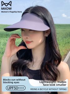 MiiOW | Womens Summer Wide Brim Sun Hat UV Protection Empty Top Outdoor Cycling Running Face Covering Sunshade Cap Casual Style