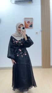 6309 Nadine Floral Long Sleeves Organza Maxi Dress Gaun Wanita Dress Lebaran