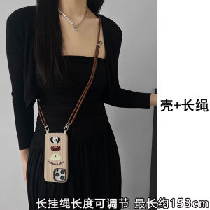 Adjustable Crossbody Striped Cartoon Dog Phone Case for  14Promax 15Pro White Soft Shell 12 Strap Handheld New Model