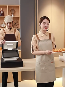 Tạp dề vải bố chống thấm nước với túi lớn phù hợp cho người pha chế nhà bếp phục vụ barista và tiệm làm móng