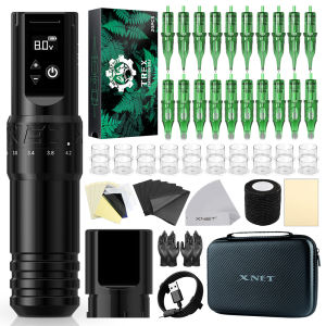 XNET T1 ไร้สายสักปากกาเต็มชุดปรับจังหวะมอเตอร์แต่งหน้าปากกา 20 ชิ้นตลับหมึกสําหรับ Tattoo Art