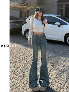 Retro High Waist Bell Bottom Jeans Womens Fashion Slim Fit Elastic Denim Pants Autumn New Style American Hot Girl Small Size