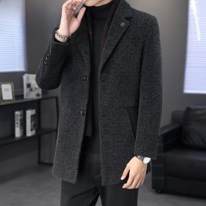 HENGYUANXIANG | Hengyuanxiang Mens Woolen Coat Casual Suit Collar Detachable Scarf Autumn Winter New Style Trendy Outerwear Mid-Length