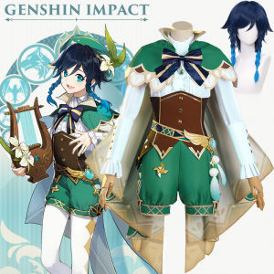 Anime Genshin Impact Costume Barbatos Uniform Suit Japanese Lolita Clothing Mondstadt Venti Gradient Wigs